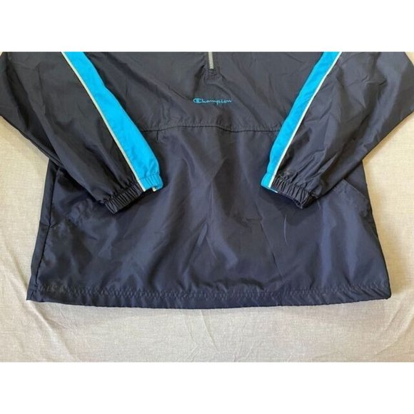 Champion Jacket Adult Medium Blue Striped Long Sleeve 1/4 Zip‎ Windbreaker Mens. - Picture 3 of 11